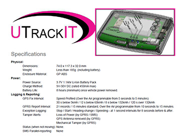 UTrackIT Product Specifications